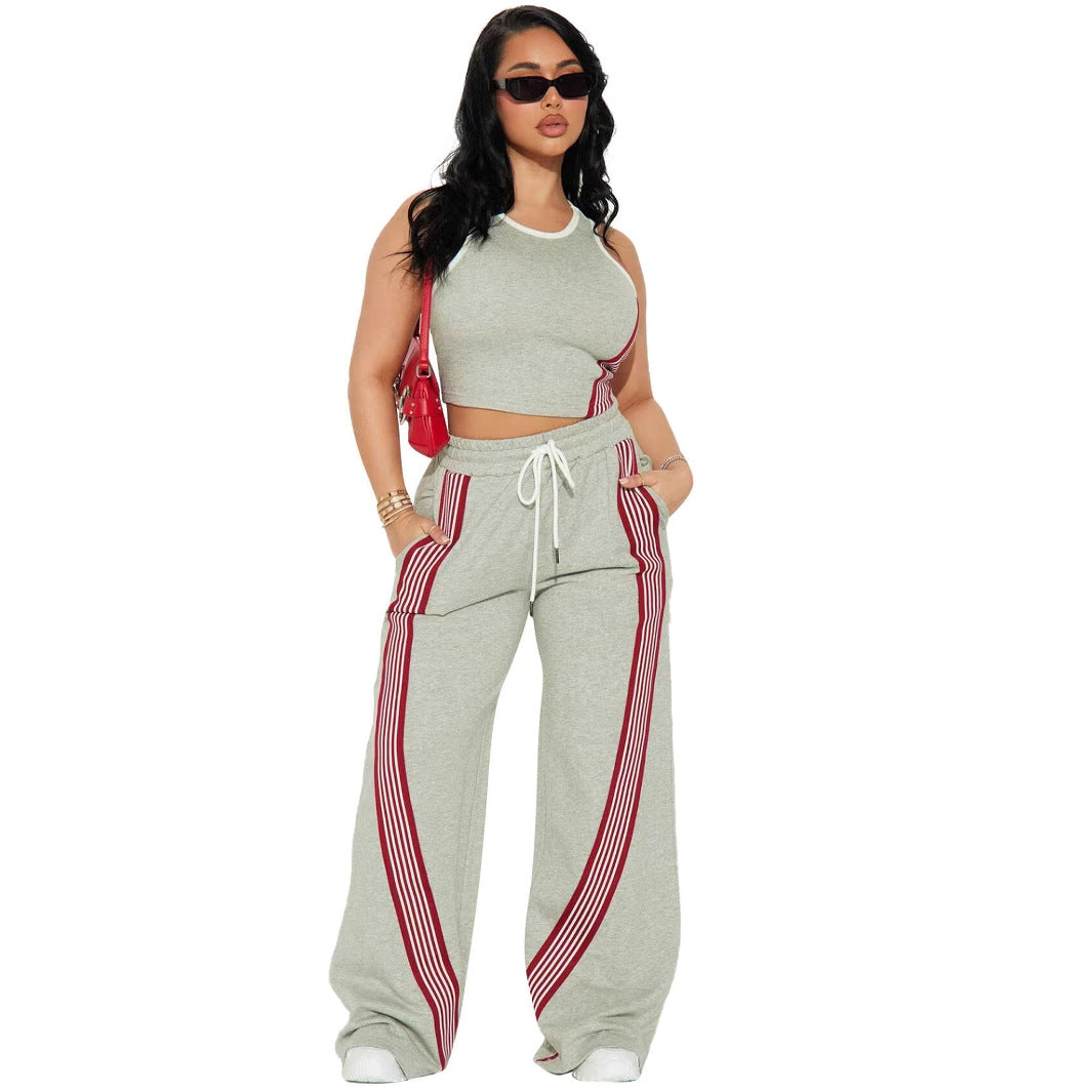 Women Casual Vest and Striped Pants Two-piece Set 8