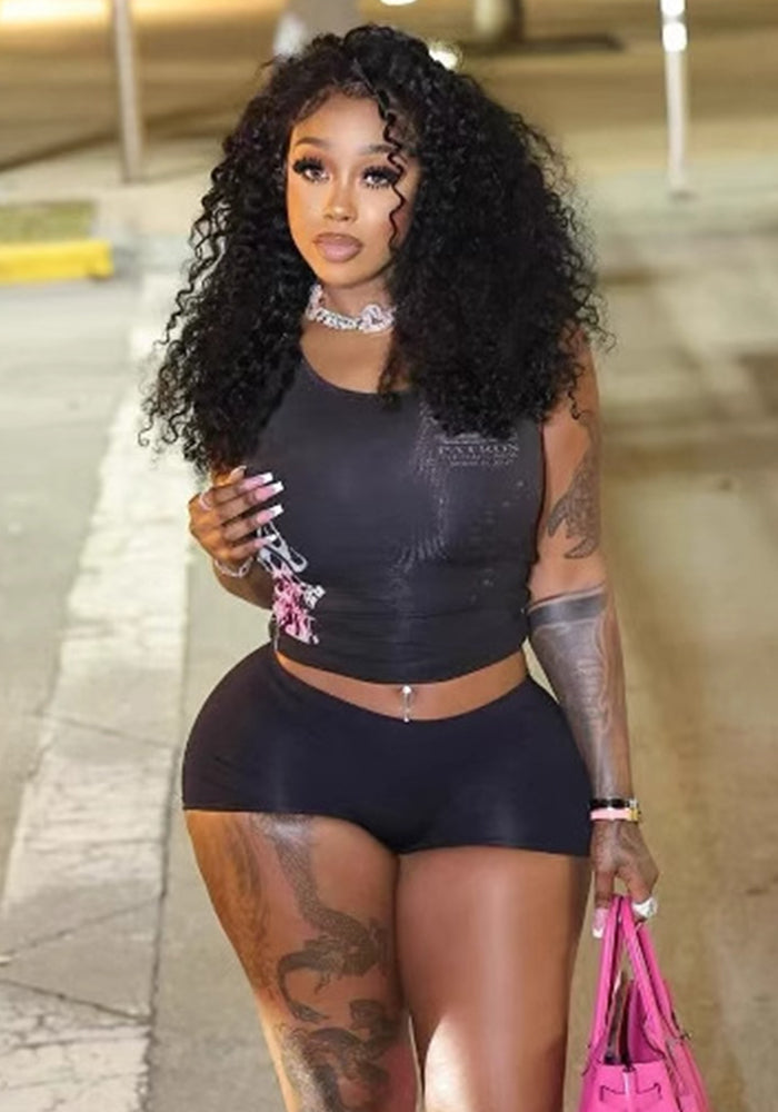 Fashion Printed Short Sleeves Tank Top Shorts Two Piece Set