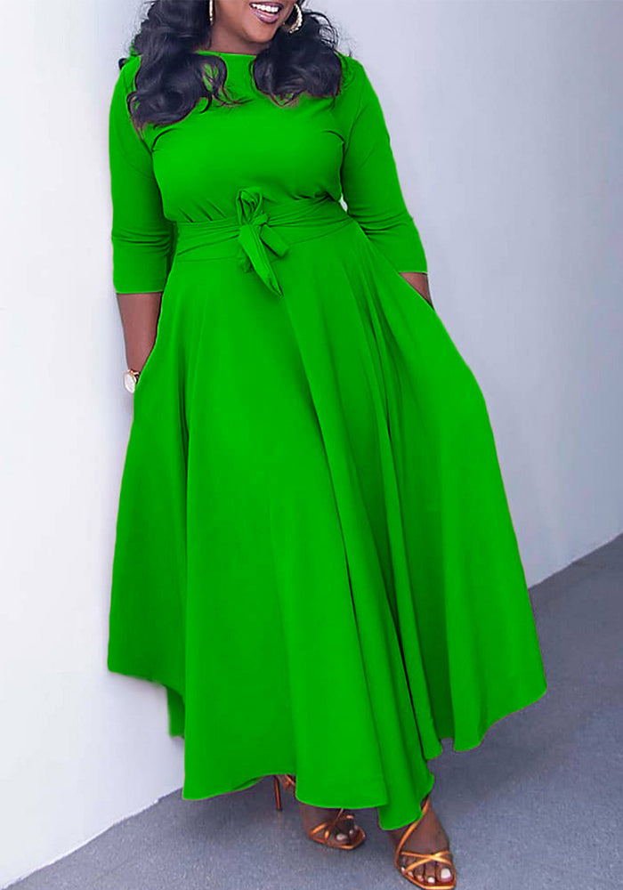 Women's Fall Winter Fashion Chic Solid long sleeve Belted African Plus Size Maxi Dress