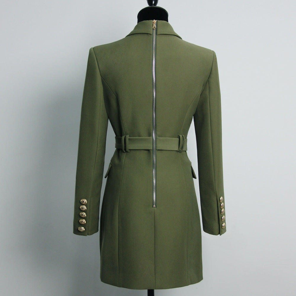 Spring Autumn Fashion Solid Color Slim Belt Long Sleeve Slim Chic Career Suit Dress 20