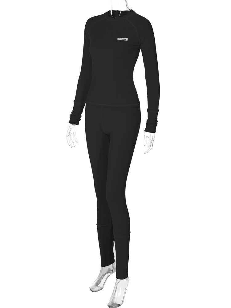 Women Winter Long Sleeve Top and Sports Tight Pants Two-piece Set 27