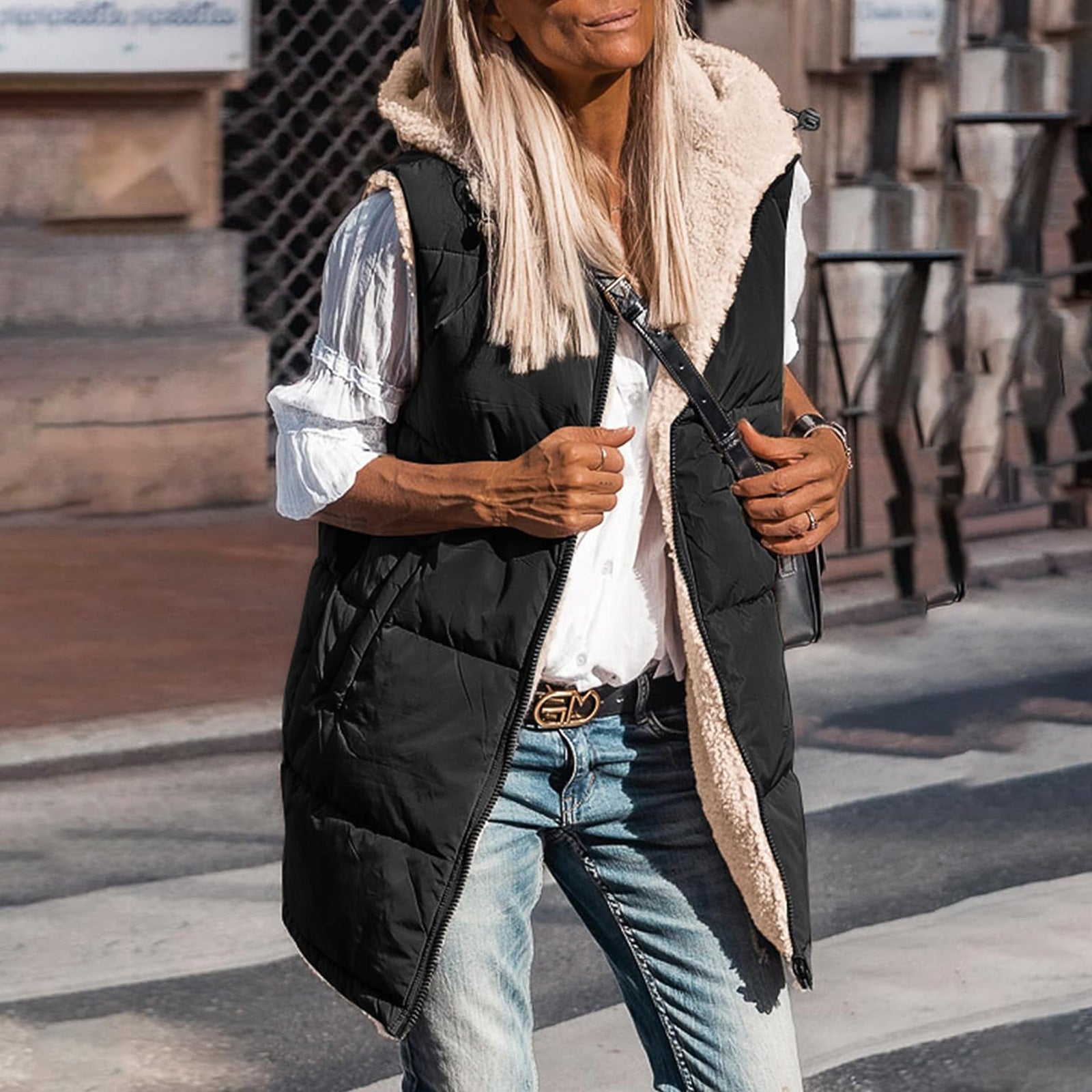 Women's Winter Clothing Loose Sleeveless Hooded Cotton Padded Vest Jacket 5