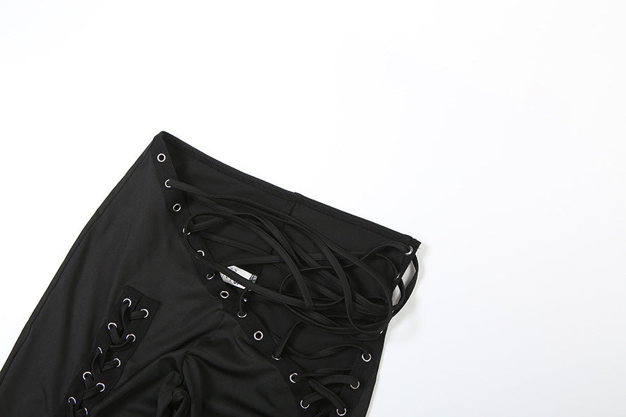 Women Fall/Winter Long-Sleeved Sexy Cutout Lace-Up Pants Two-Piece Set 31