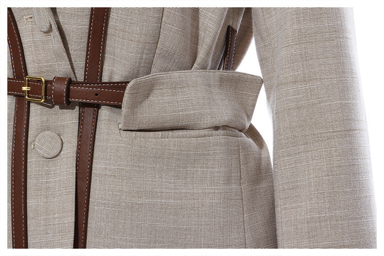 Fashion Leather Belt Patchwork Blazer Jacket 10