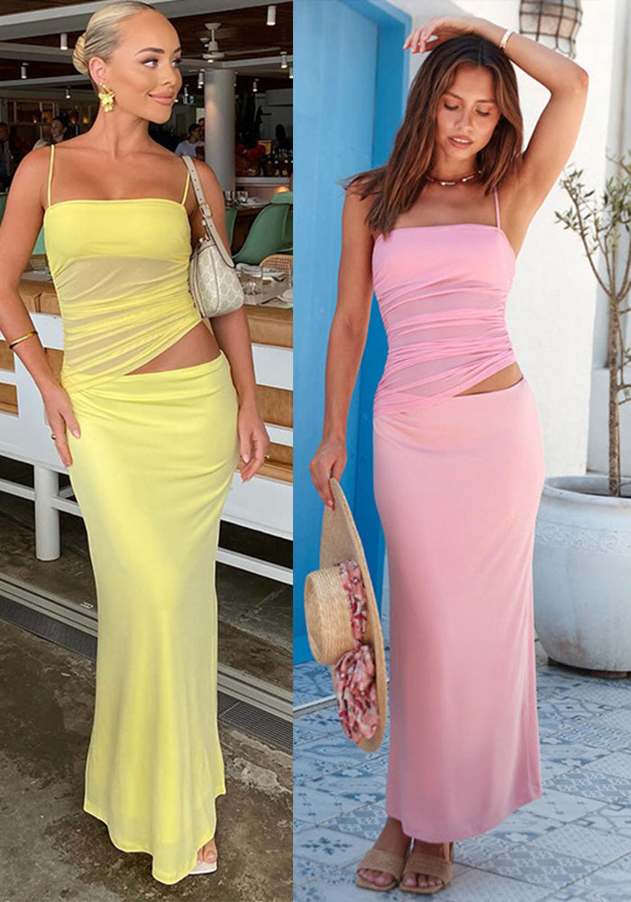Women's summer Casual sleeveless pleated Strap top slim long skirt two piece set for women