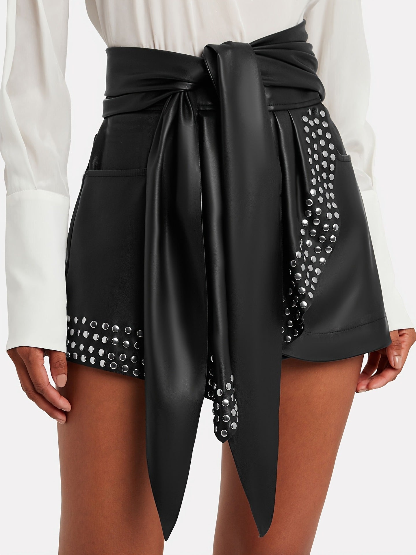 Women Casual Solid Leather Shorts 3