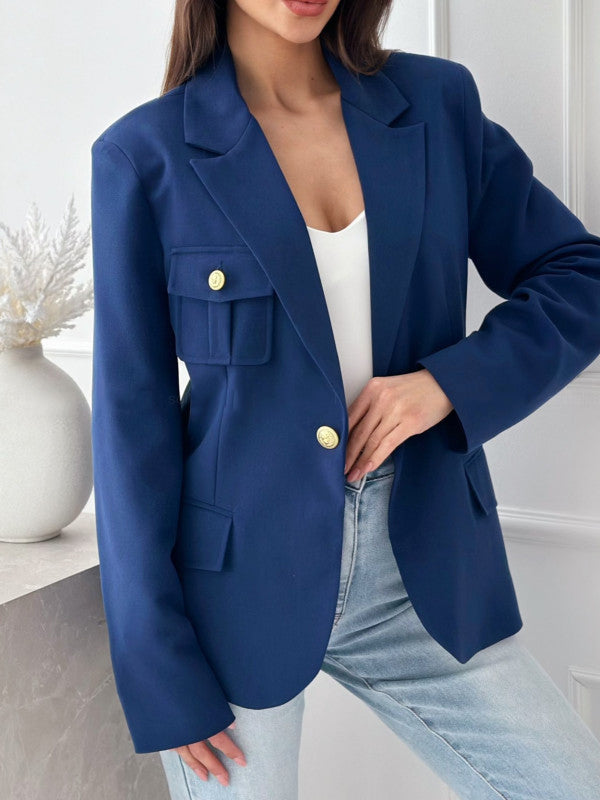 Women Long-sleeved Single-breasted Solid Blazer 6
