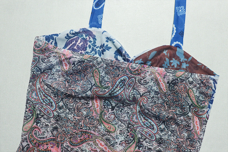 Women Printed Halter Neck Backless Ruffle Mini Dress 6