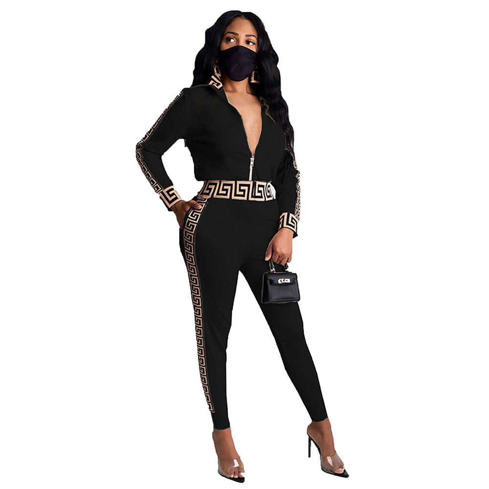 Fashion Casual Women's Zip Long Sleeve Two Piece Pants Set 3
