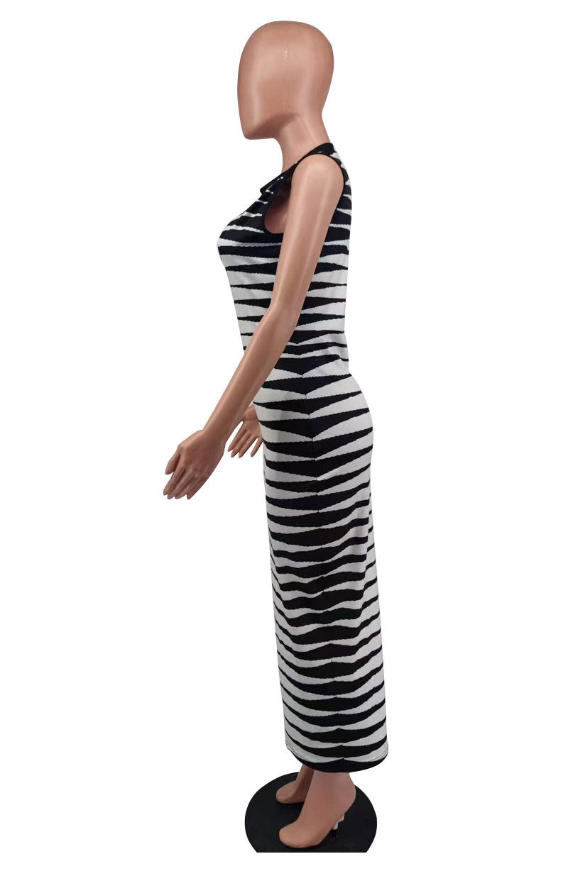 Women Fashion Sleeveless Striped Bodycon Dress 9