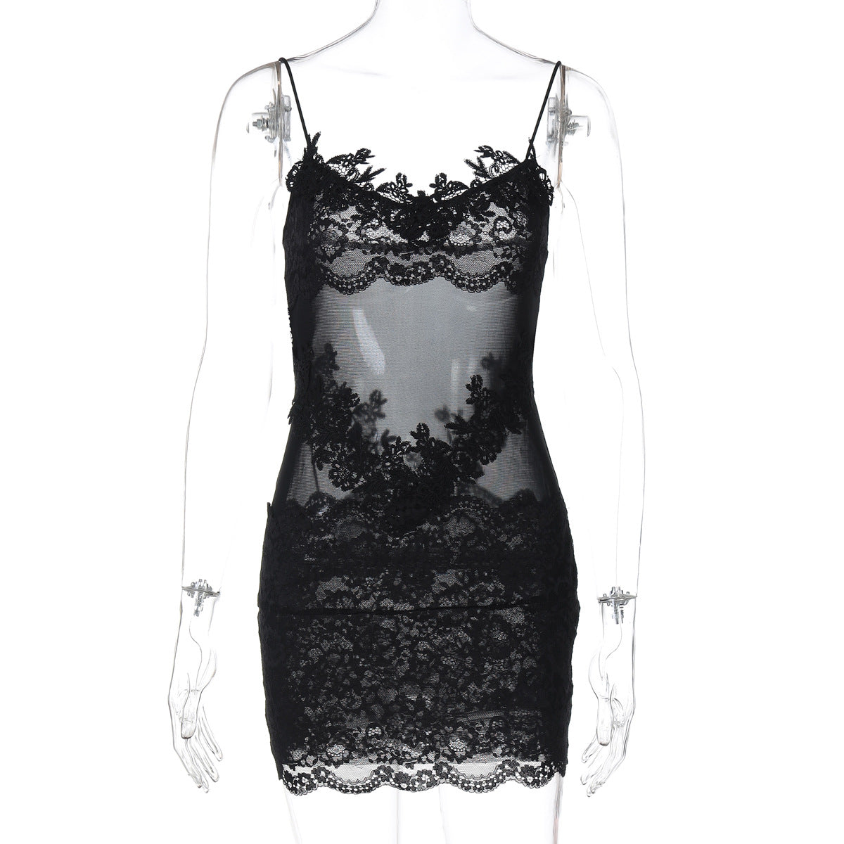 Women Sexy See-Through Lace Bodycon Dress 8