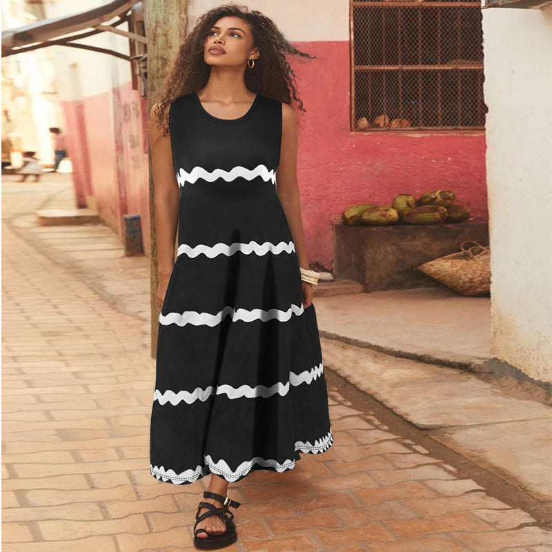 Plus Size Sleeveless Straps Striped Print Women's Long Dress 4