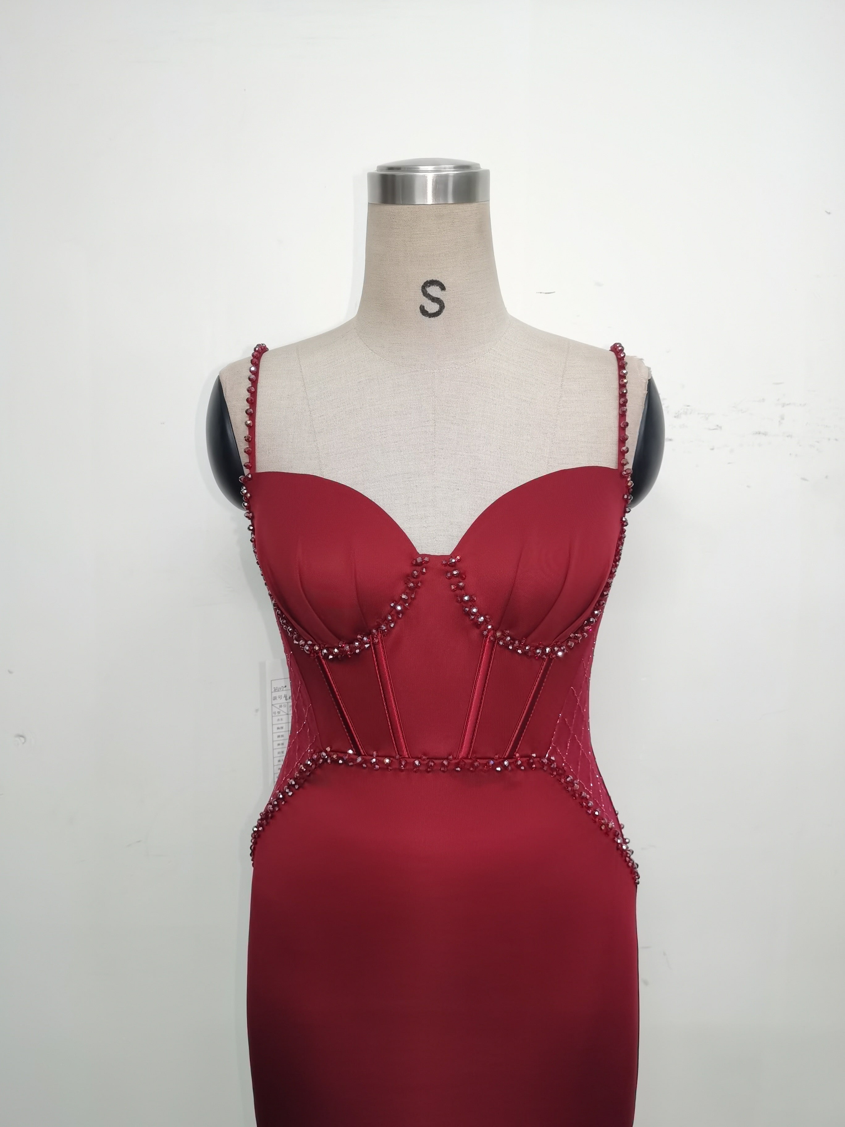 Women Strappy Heart-Shaped Lace Grid Embroidery Beaded Fishbone Formal Party Evening Dress 34