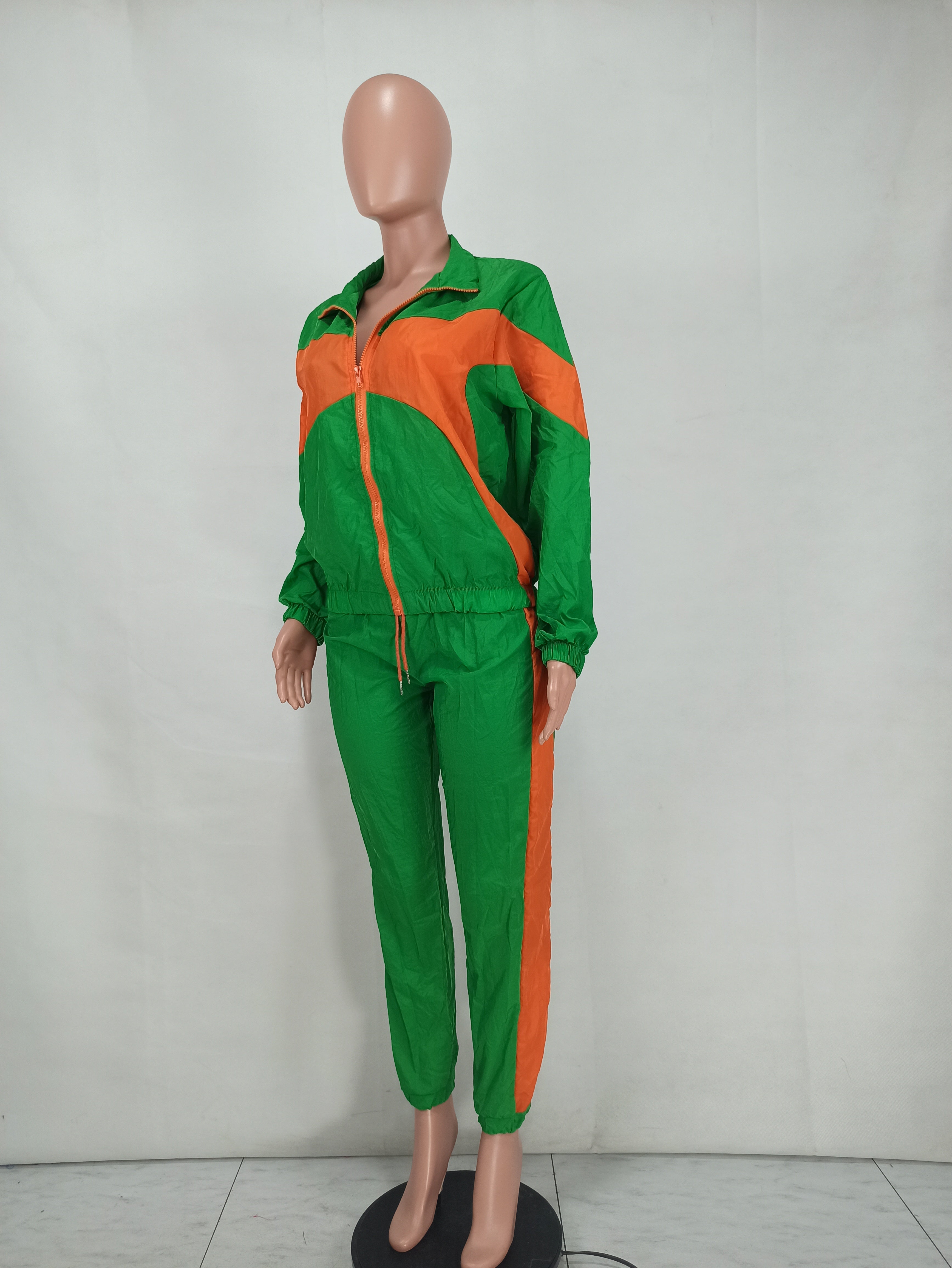 Women'S Casual Fashion Colorblock Zipper Two Piece Women'S Sport Pants Set 20