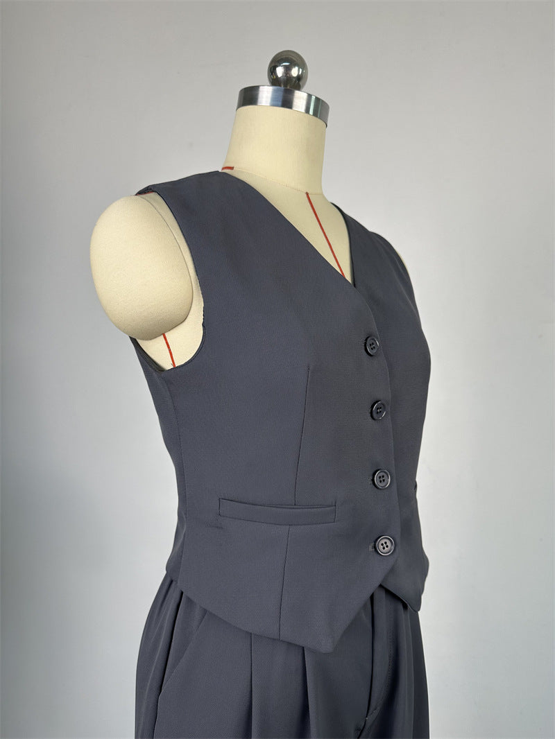 Women 's Spring V-Neck Sleeveless Vest Wide-Leg Trousers Casual Suit 28