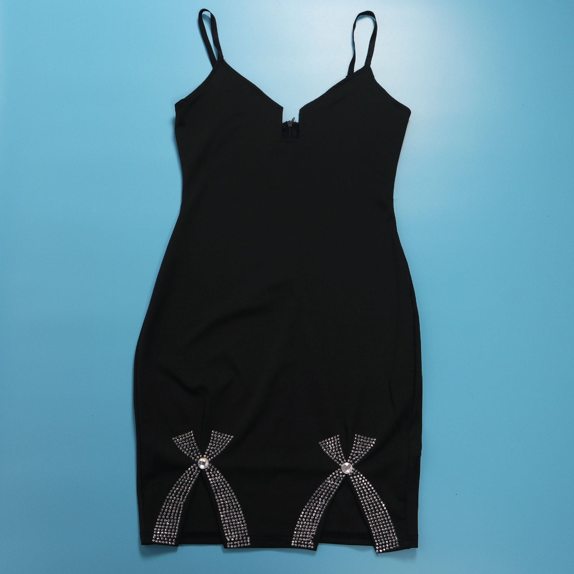 Sexy Bow-Embellished Beaded Slit Strap Bodycon Dress 25