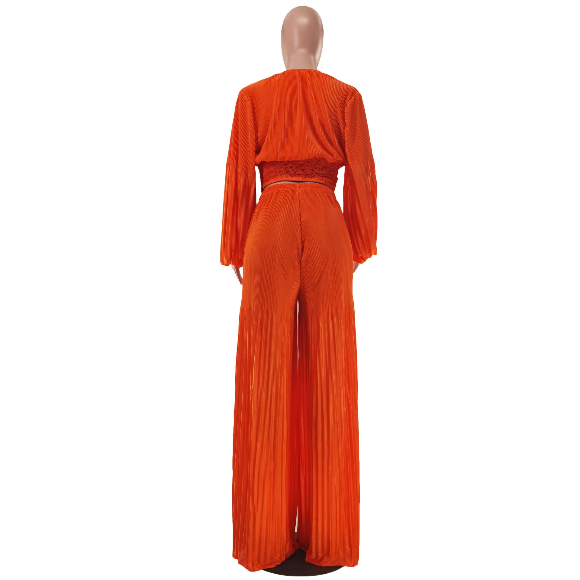 Women sexy pleated v-neck top and wide-leg pants two-piece set 6