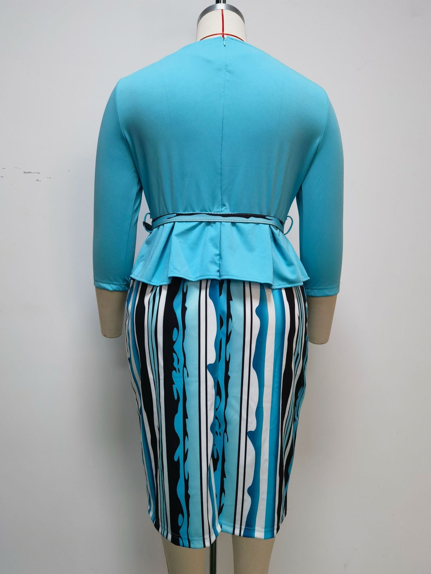 Africa Plus Size Women's Round Neck 3 Quarter Sleeve Contrast Print Dress 18