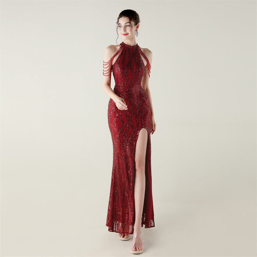 Women sequined sequined tube flower beaded sexy backless fishtail Formal Party evening dress 18