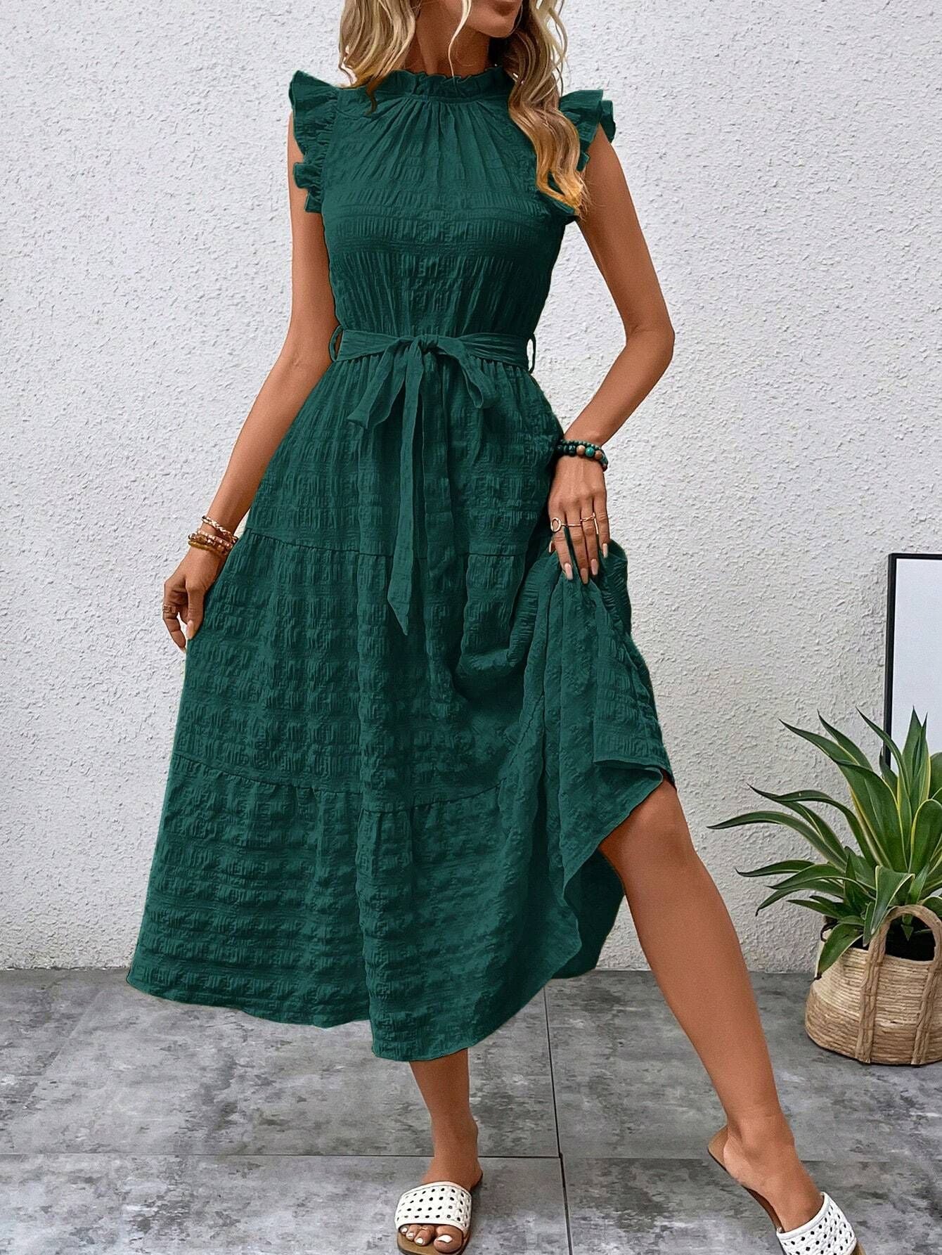 Women Summer Ruffle Edge Strappy Dress 13