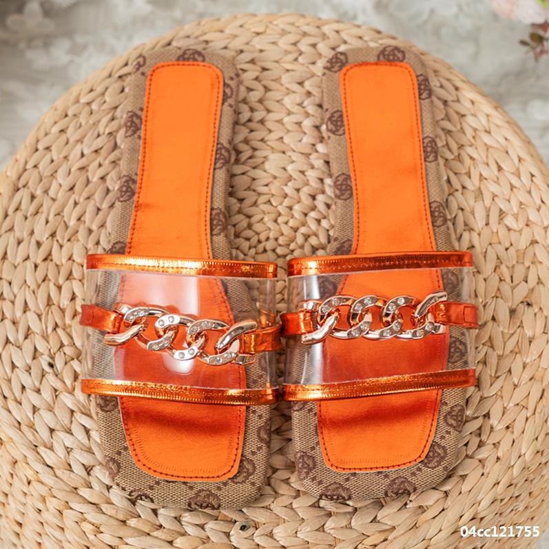 Summer Women Square Toe Rhinestone Chain Fashion Outdoor Wear Slippers Beach Sandals 5