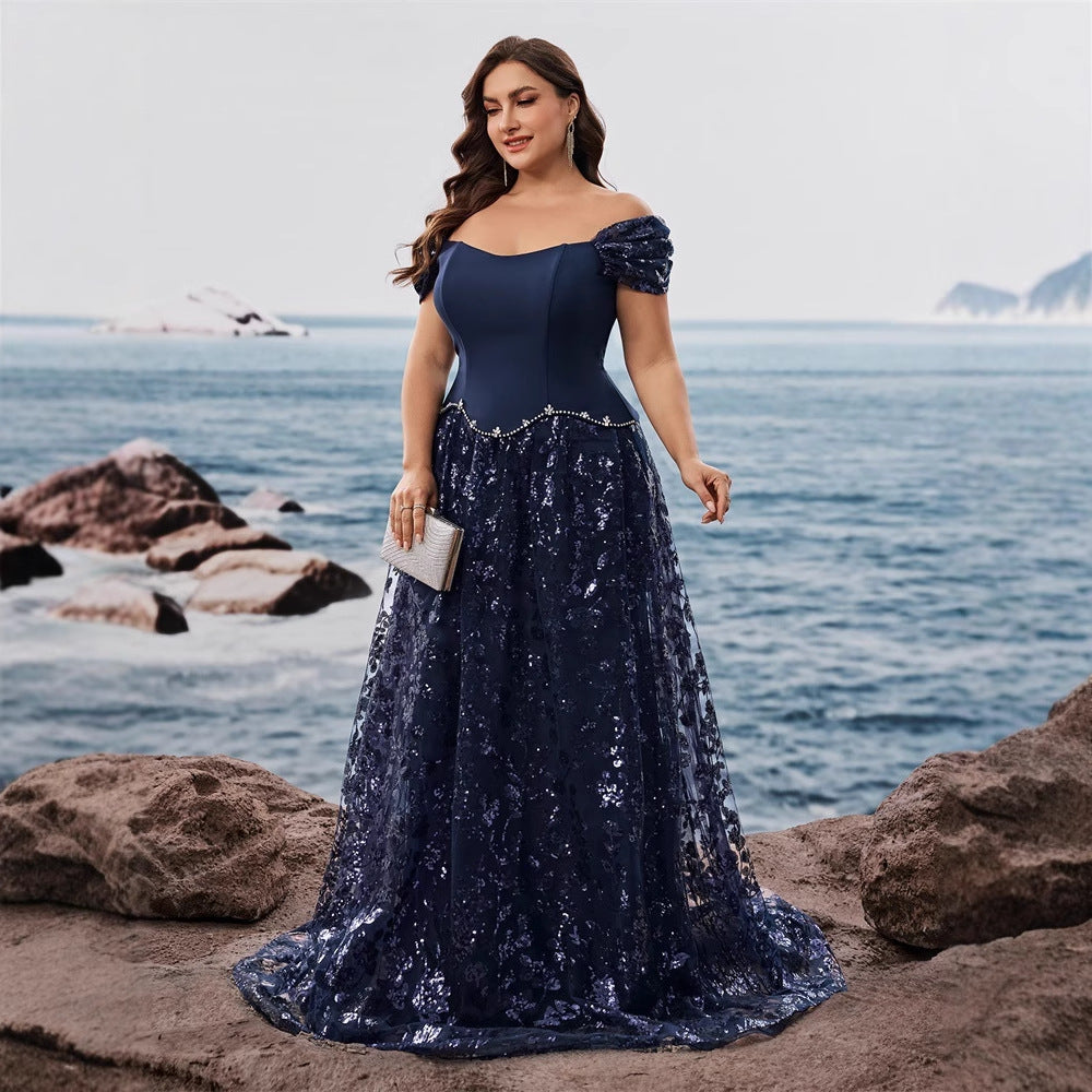 Plus Size Women's Elegant Sequin Patchwork False Two-Piece Mother of the Bride Dress 7