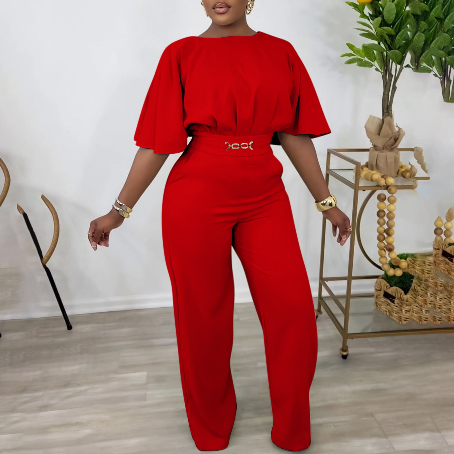 Plus Size Women Loose Solid Wide Leg Jumpsuit 6