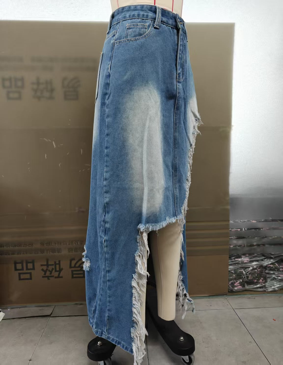 Women Summer Raw Edge Ripped Slit Bodycon Skirt 8