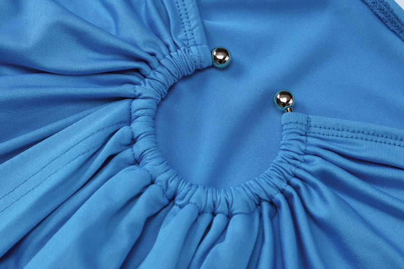 Women's Spring Sexy Strap Croo Top Slim Pleated Slit Skirt Two Piece Set 18