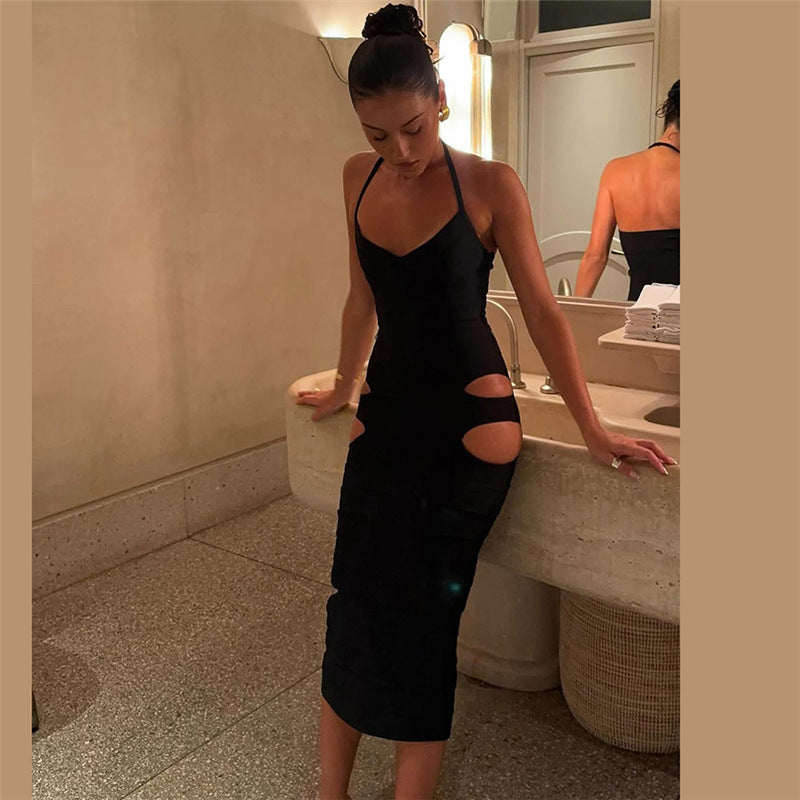 Women Spring Summer Sexy Hollow Bodycon Halter Neck Dress 3