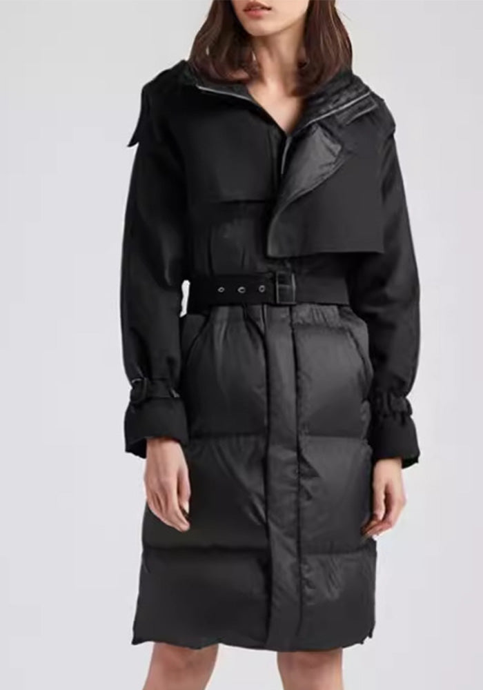 Winter Belt Slim Waist Patchwork Puffy Coat