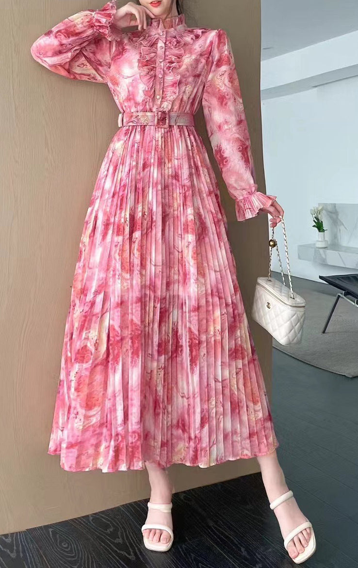 Chic Stand Collar Bell Sleeve Floral Maxi Dress 6