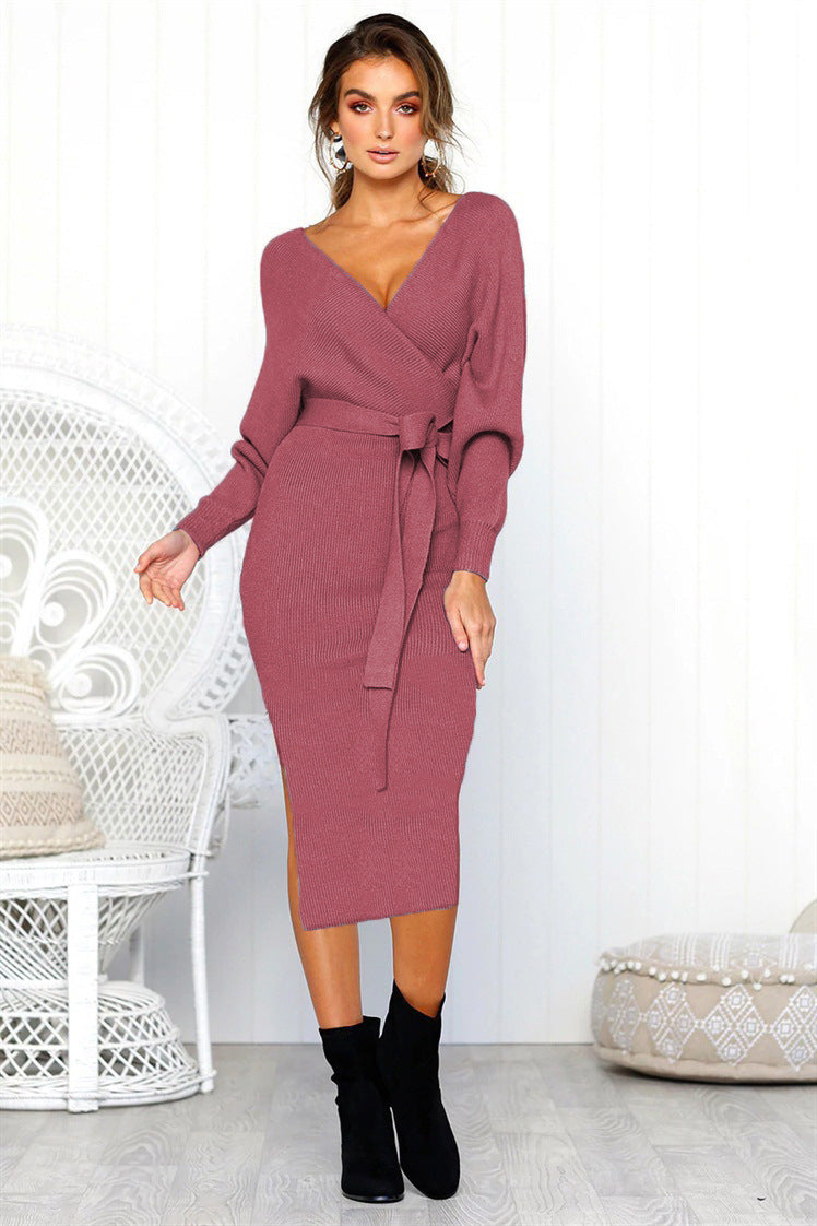 Spring Sexy V-Neck Lace-Up Long-Sleeved Women's Dress 8