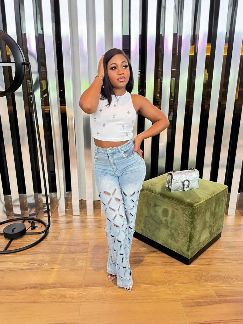 Women Spring Summer Sexy Ripped Washed Denim Pants 5