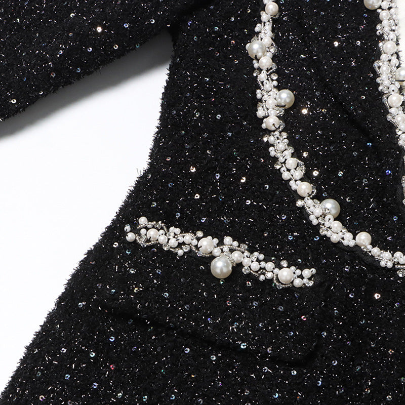 beaded sequin design Turndown Collar long-sleeved short dress 9