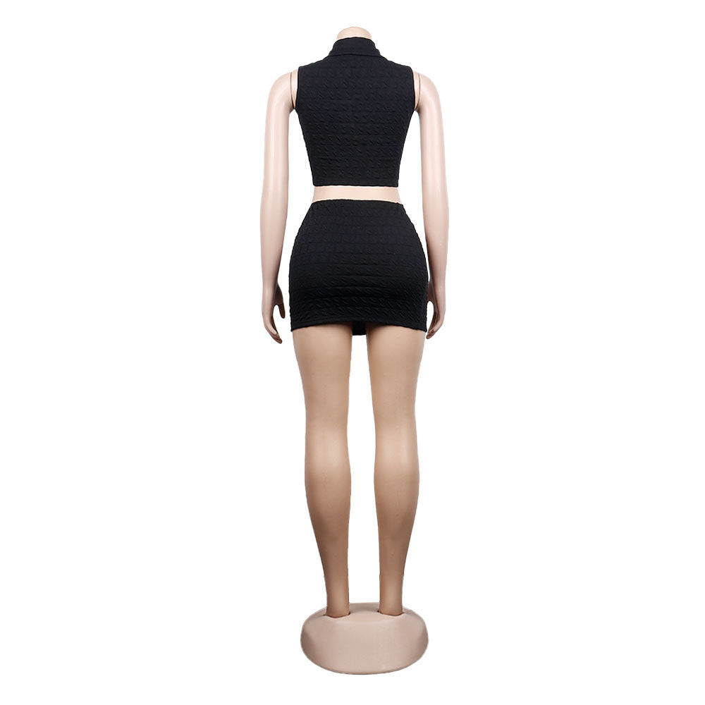 Women Sexy Solid Sleeveless Shirt Slim Nightclub Skirt Two Piece Set 9