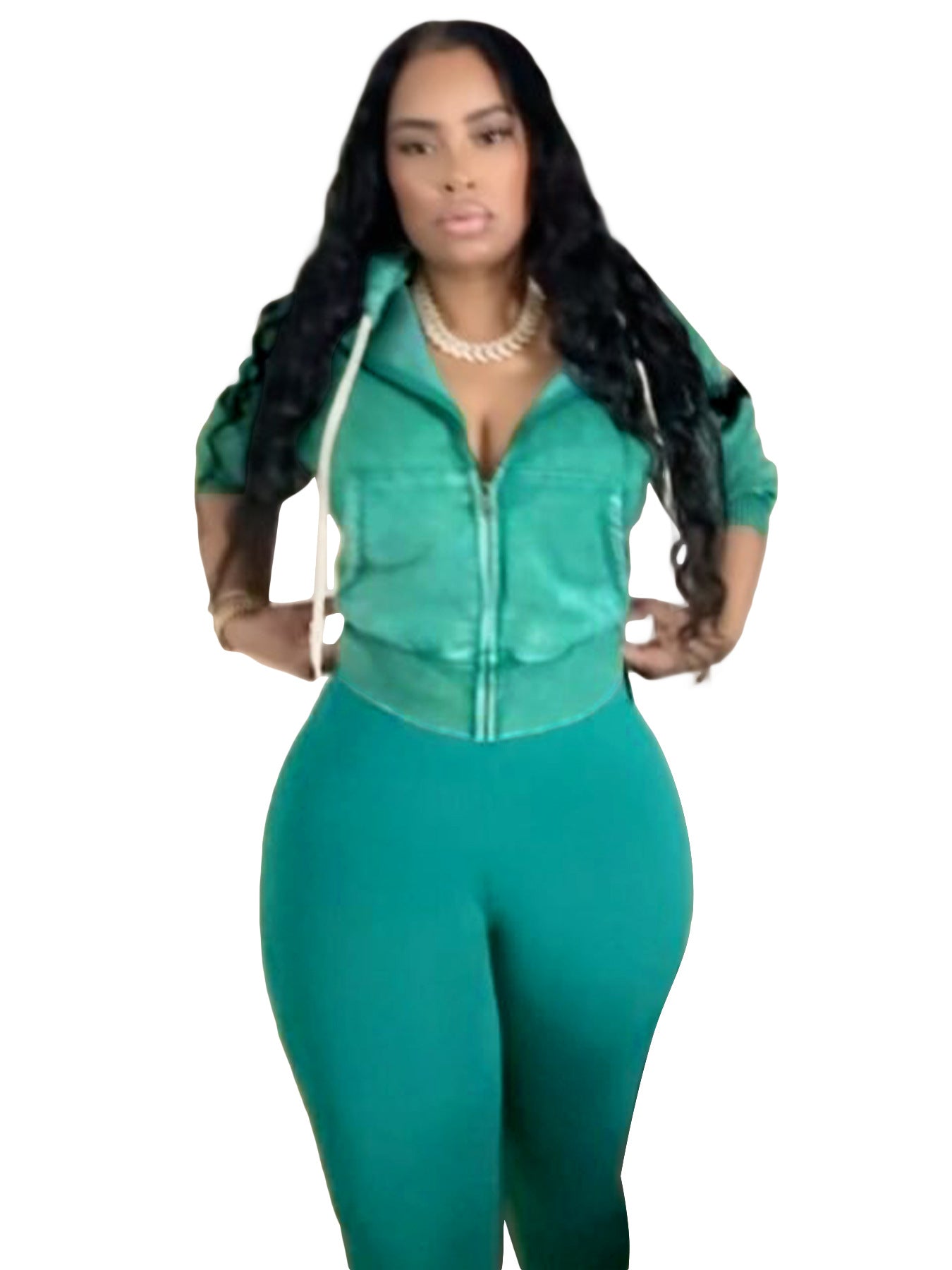 Fashion Women's Washed Zipper Hooded Top Yoga Pants Sport Casual Two-Piece Set 46