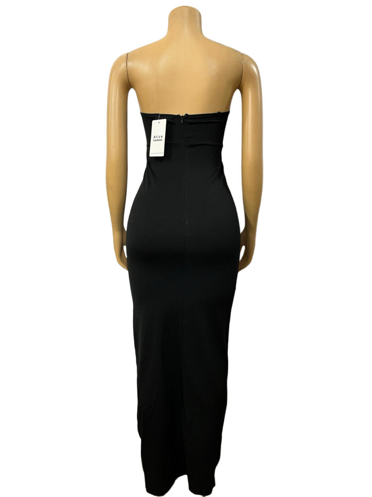 Women diamond chain Strapless sexy Backless Bodycon slit dress