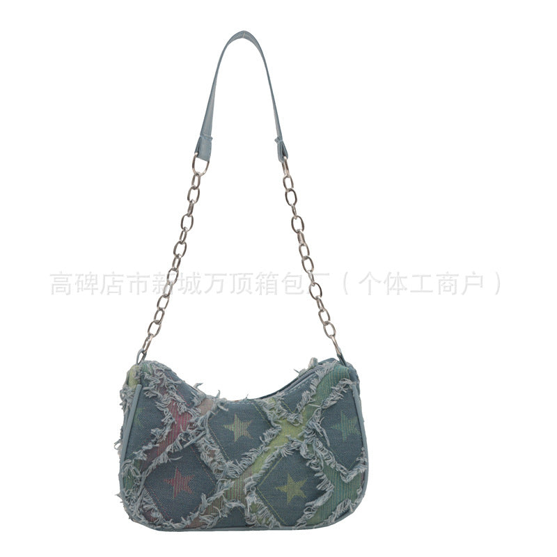 Star Denim Trendy Casual Chain Crossbody Bag 11