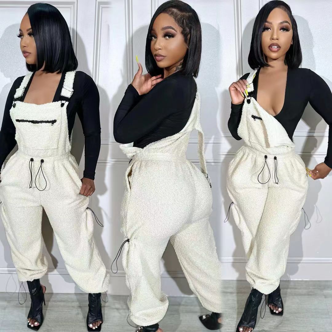 Casual Women's Loose Fashionable Drawstring Overalls Jumpsuit