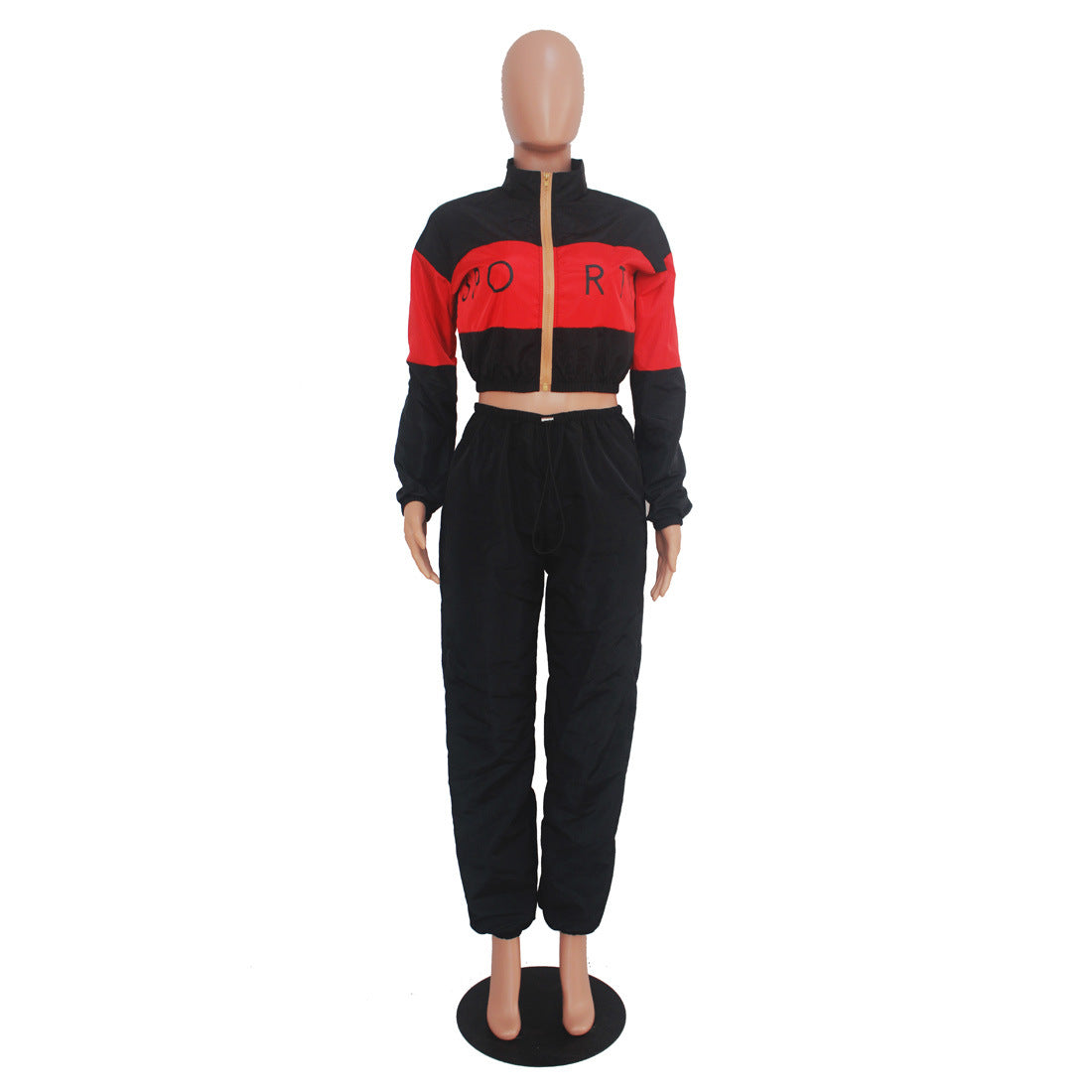 Women's Letter Print Color Block Patchwork Trench Hoodies Pants Set 14