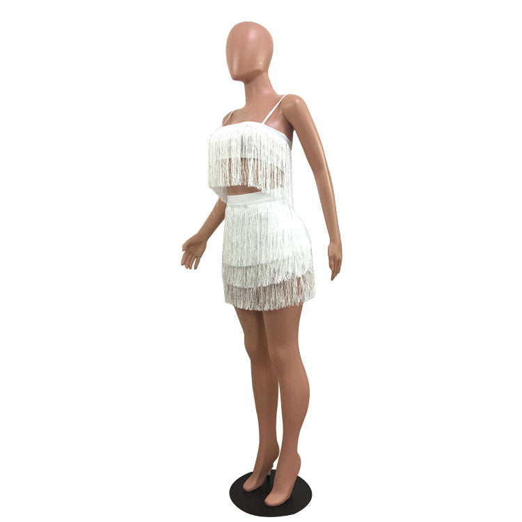 Women Summer Sexy Fringe Crop Top And Bodycon Skirt Two Piece 10