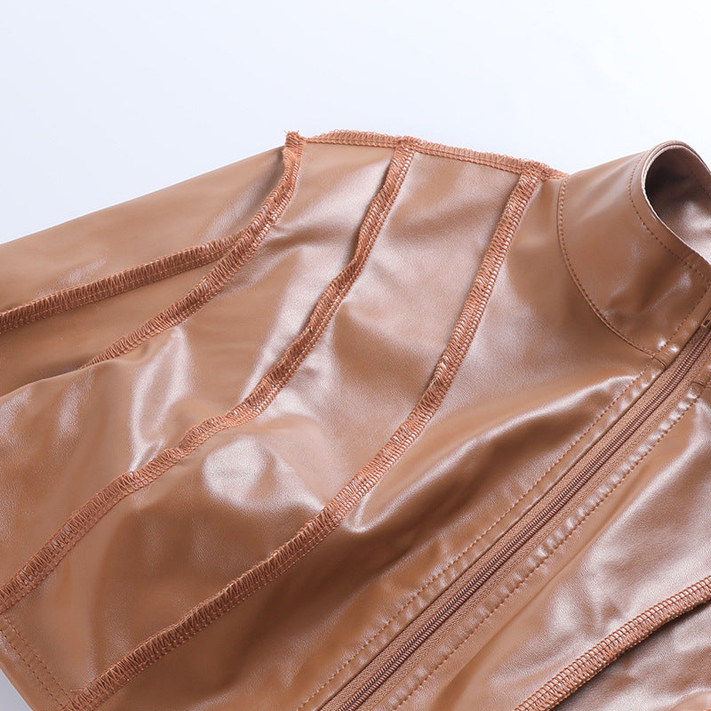 short coat women's spring long-sleeved ultra-short zipper leather coat 13