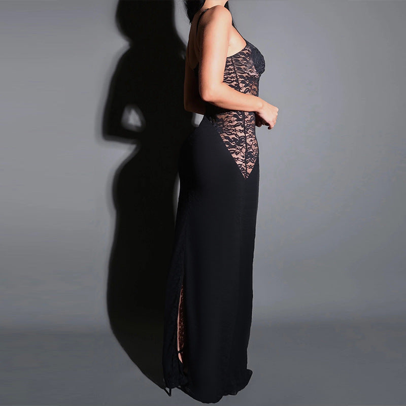 Women Suspender Lace Sexy Elegant Backless Dress 5