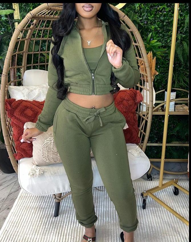 Women zipper Crop Top and Pant two-piece set 4