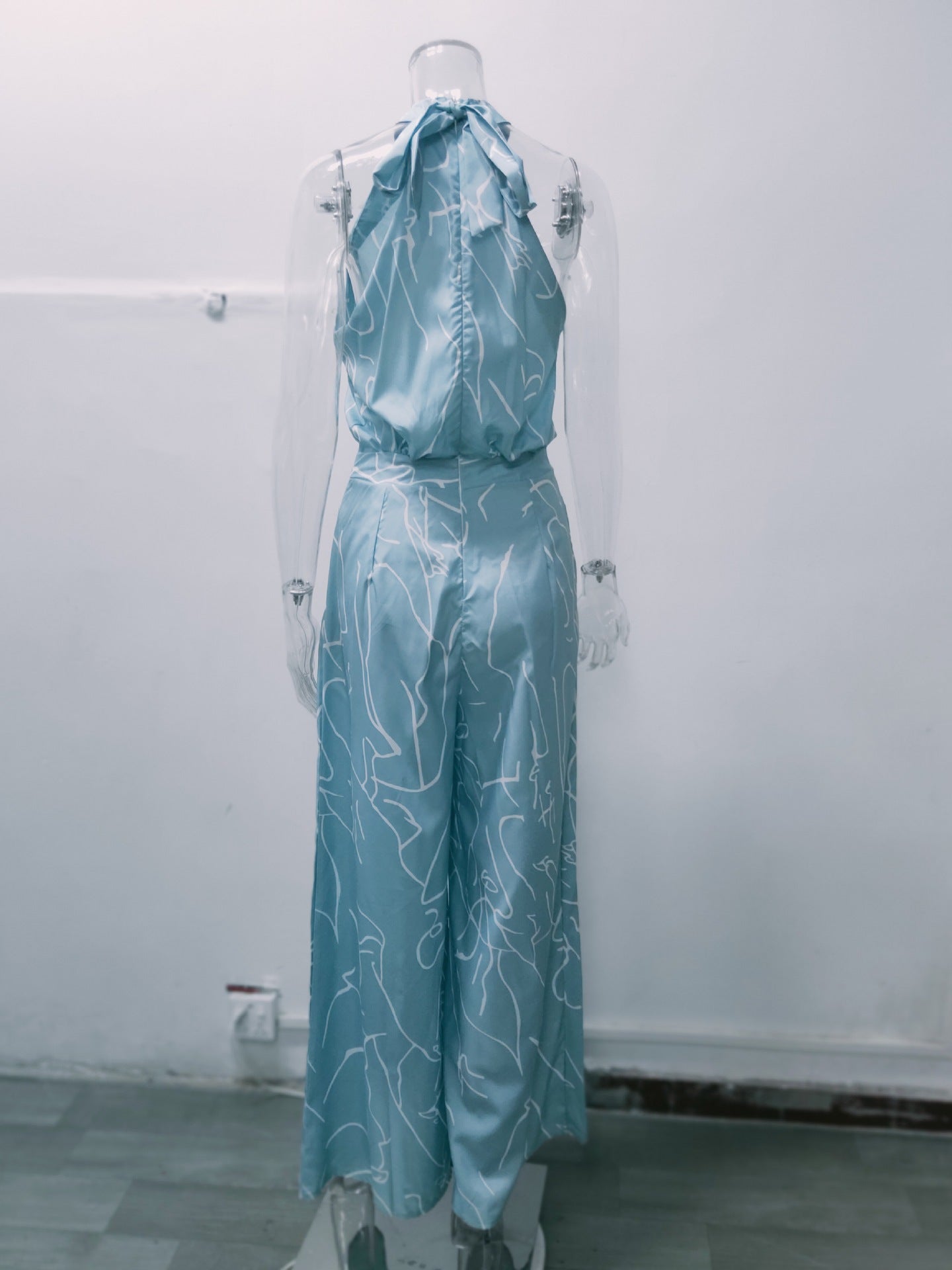 Summer Women Elegant Lace-Up Sleeveless Halter Neck Print Jumpsuit 24