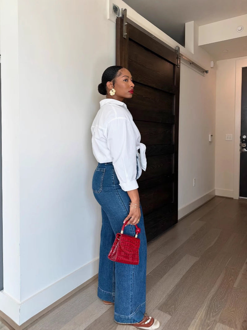 Women's High Waist Loose Wide Leg Denim Pants 4