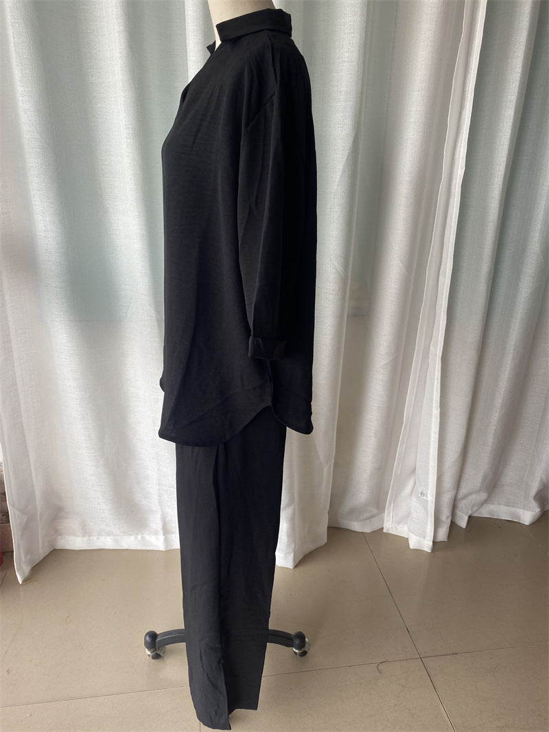 Plus Size Women Loose Top and Slit Wide Leg Pants Two-piece Set 14