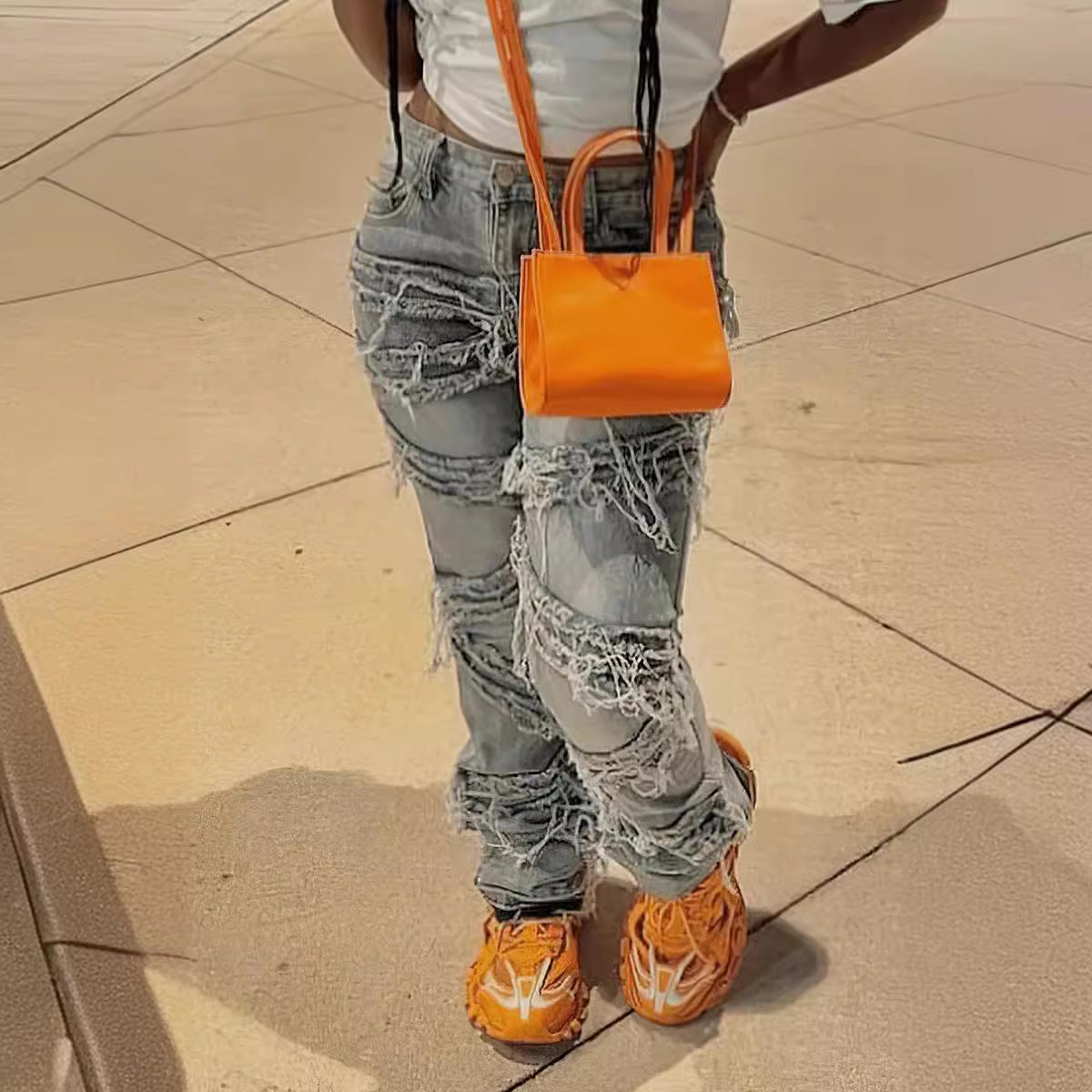 Summer Denim Ripped Straight Tassel Fashion Casual Denim Pants 5