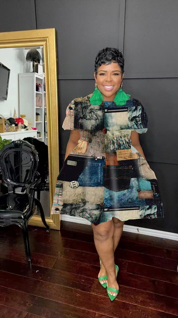 Autumn and winter women's printed front zipper dress 7